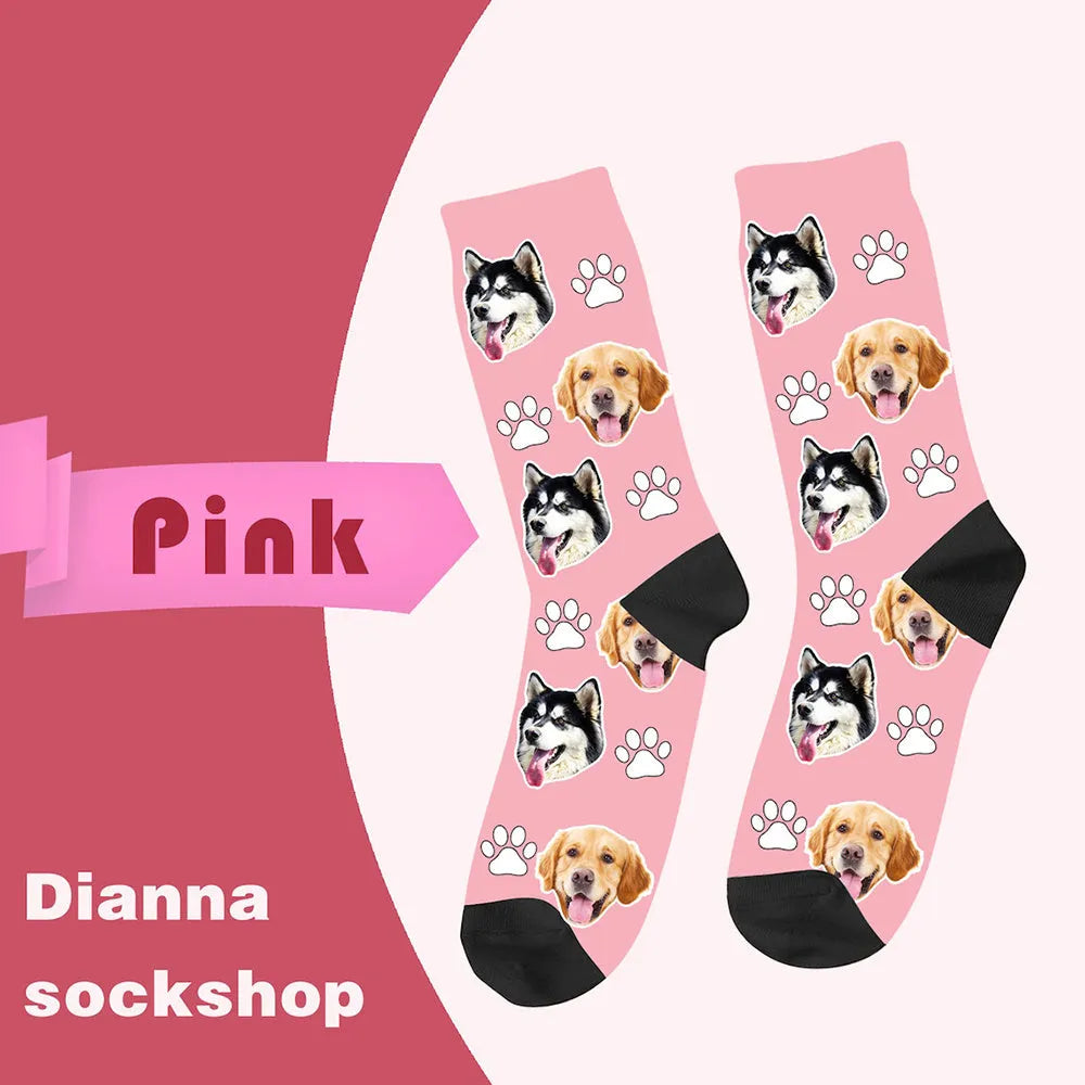 Personalised cartoon print mid-calf tube socks with custom photo printing in multiple colour options