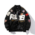 American motorcycle baseball uniform jacket with removable hood options in black red blue colours