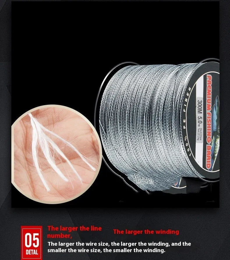 PE fishing line roll in various colours with line number selection from 0.4 to 3.5