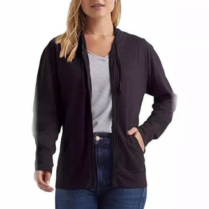 A loose-fit solid colour hoodie pullover with long sleeves shown in multiple colour options.