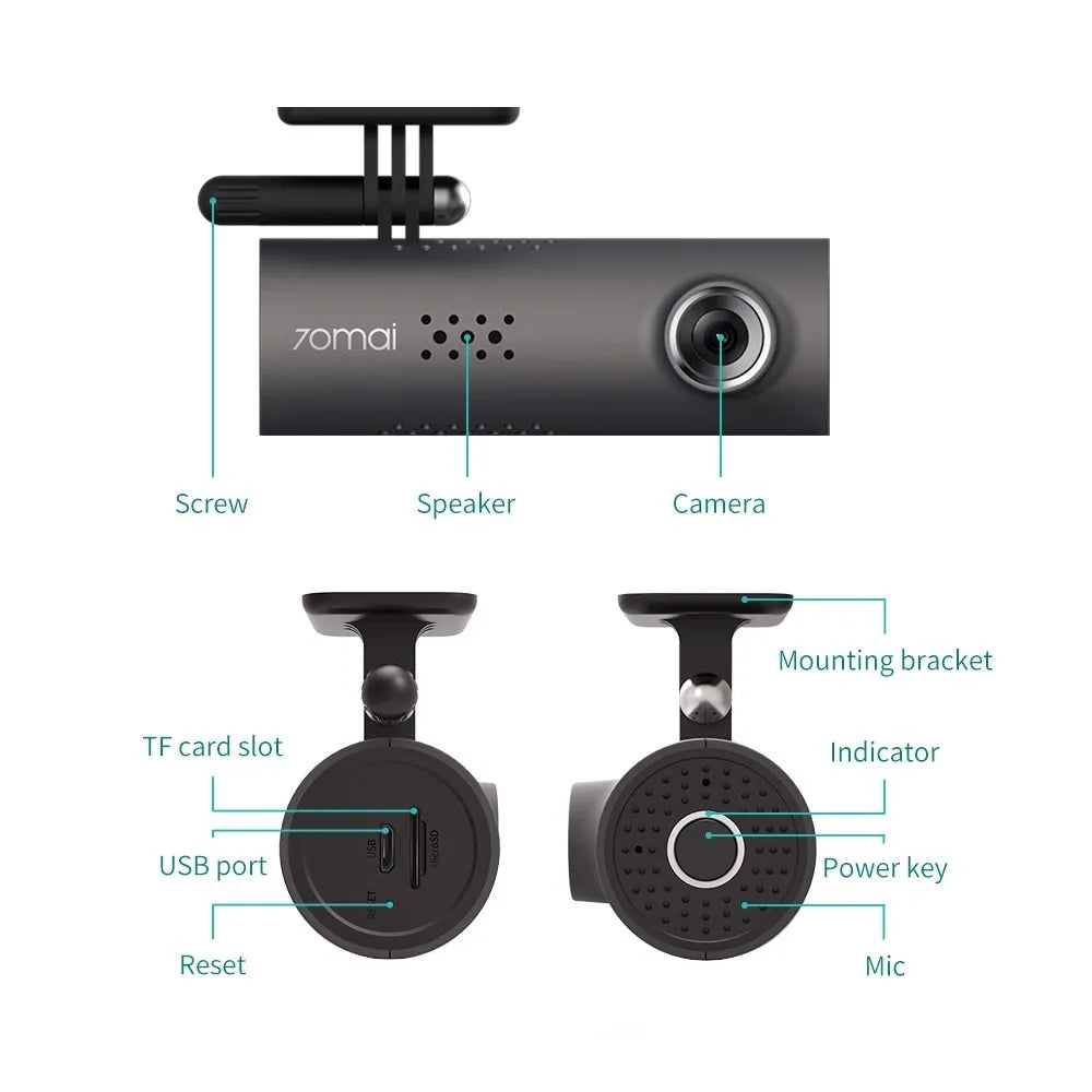 Car dashcam with smart WiFi DVR, 1080P Full HD, voice control, and 130-degree wide-angle lens