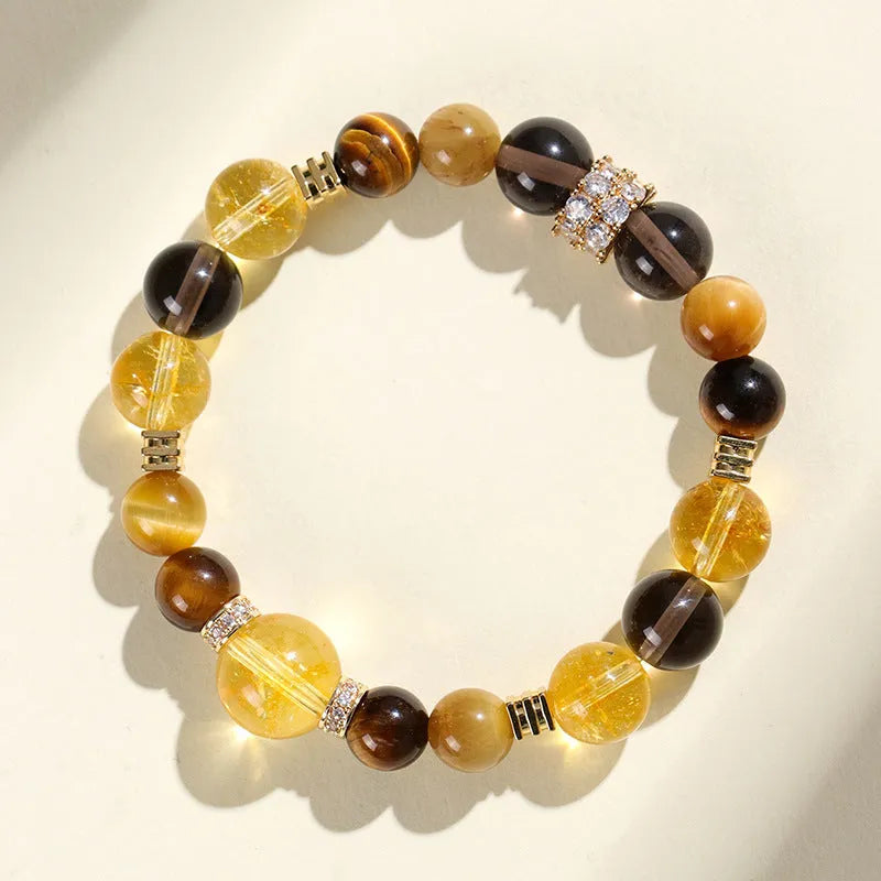 Women's natural yellow artificial crystal bracelet with 10mm string beads and unisex design
