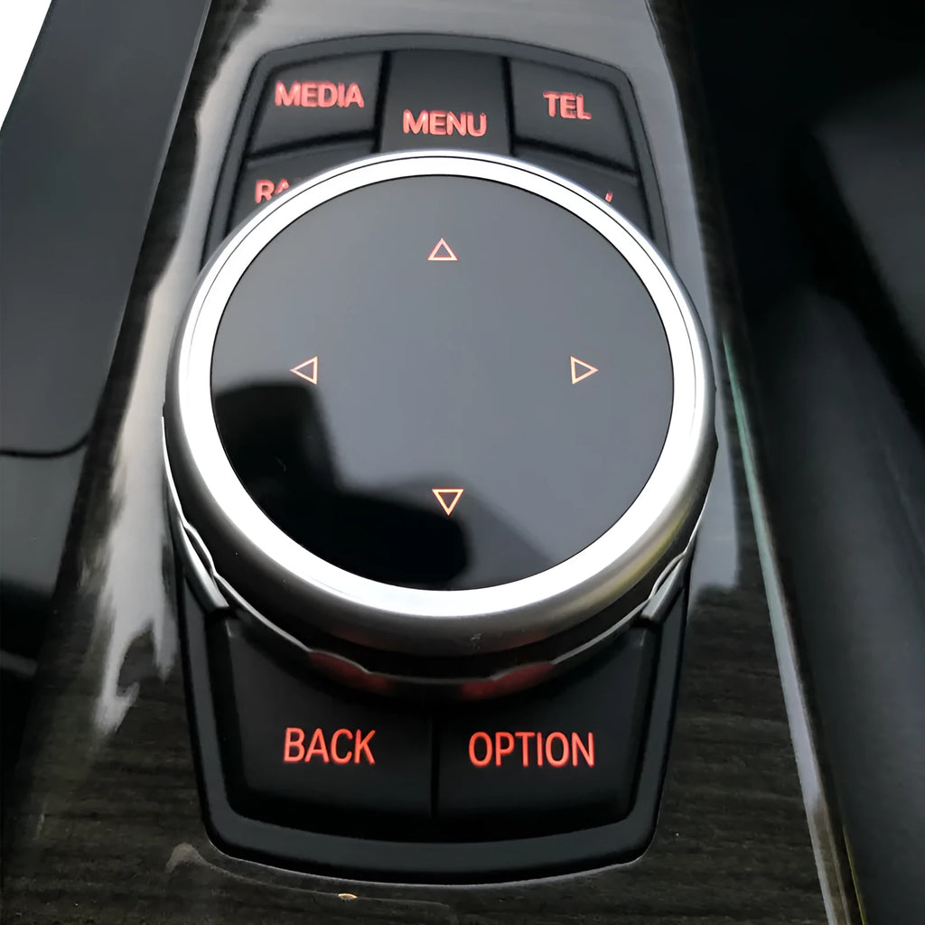 Aluminium alloy multimedia button sticker for car large knob cover with visible at night acrylic light transmission