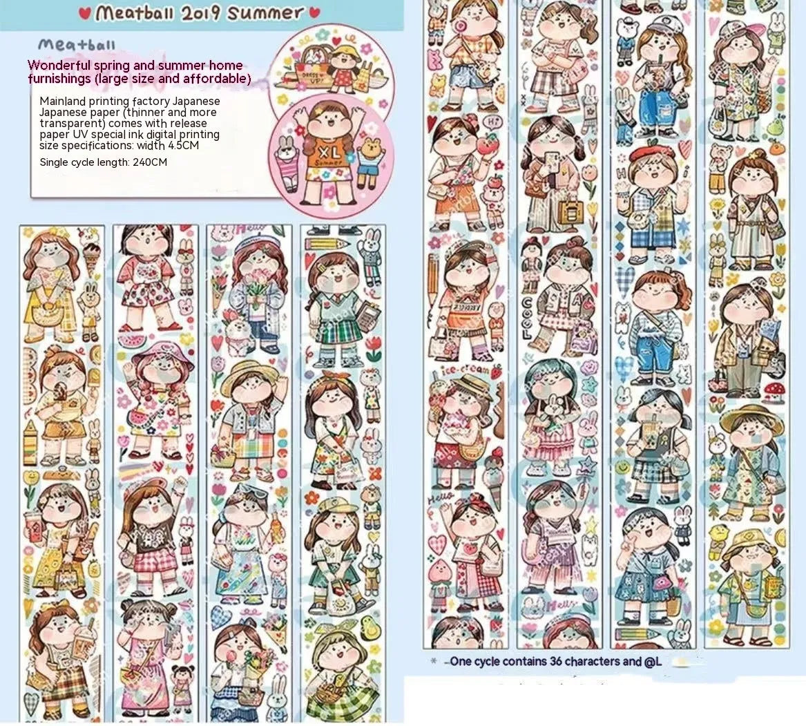Cute cartoon character decorative sticker on Japanese paper for packaging.