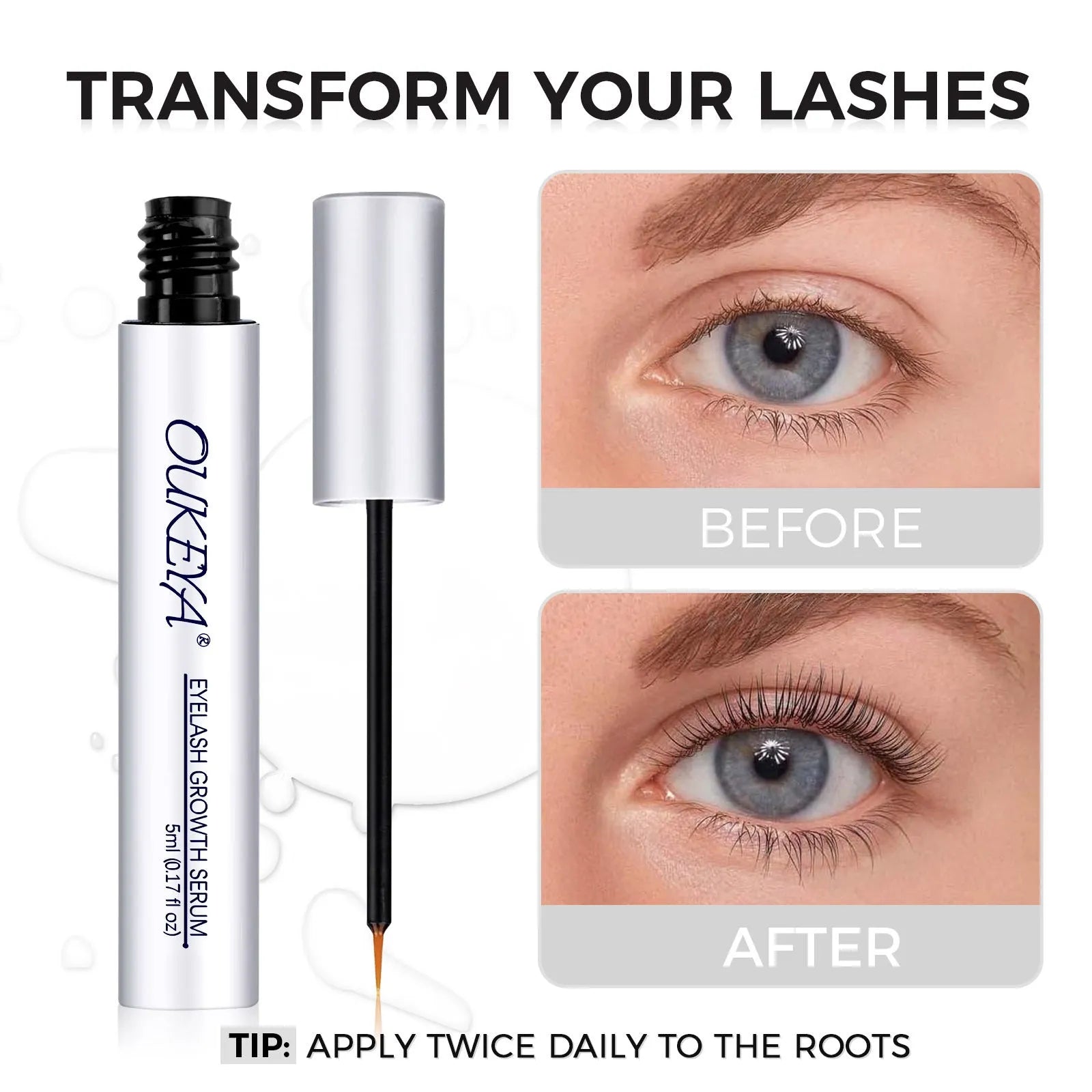 Silver bottle of 5ml eyelash growth essence nutrient solution for lash care.