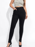 High waist stretch denim skinny jeans in blue with pocket details and pencil pants style