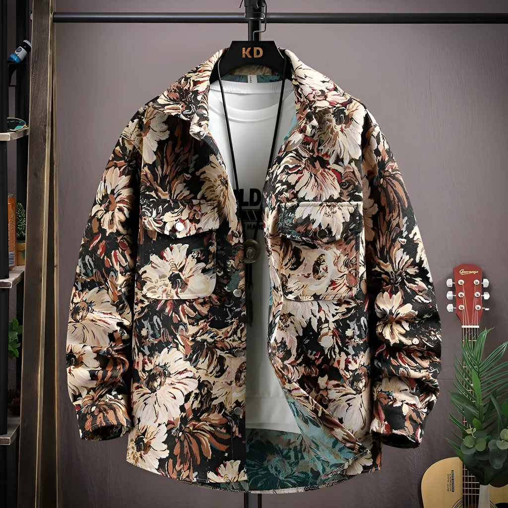 Personality casual lapel shirt coat in a colour option, shown with long sleeves and straight hem.