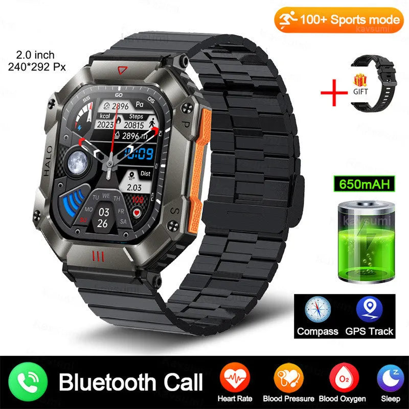 Black Android smart watch for women with titanium alloy case on a leather strap, showing GPS and call functions.