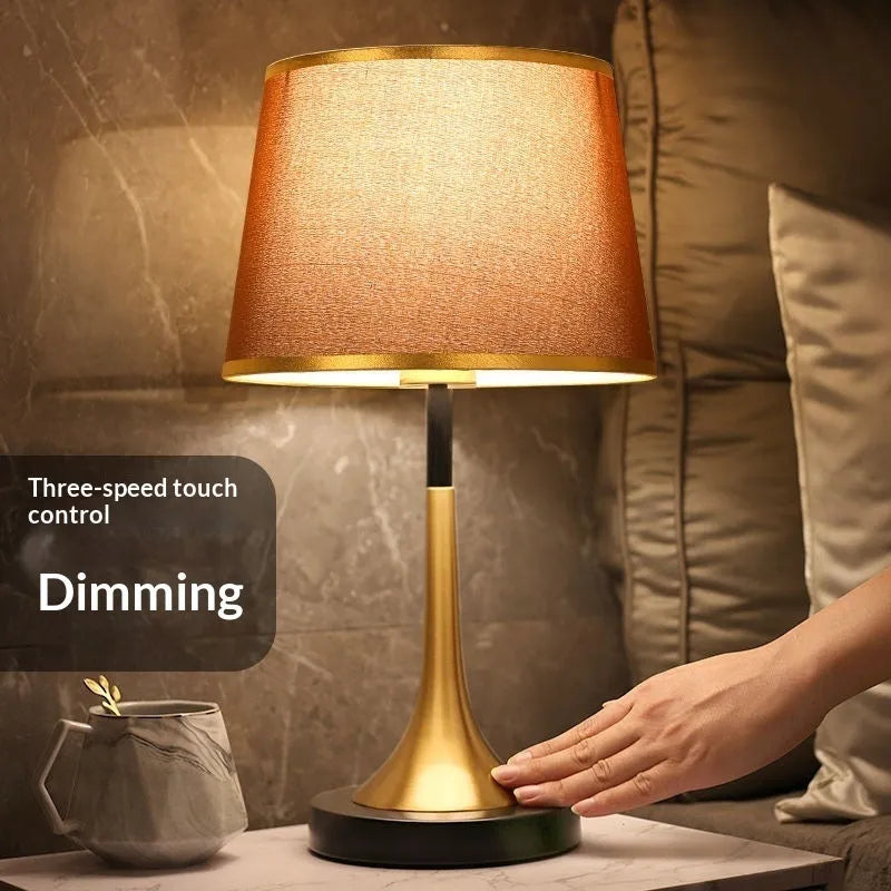 Touch sensor dimming table lamp with stepless dimming, Phnom Penh fine linen shade, modern style