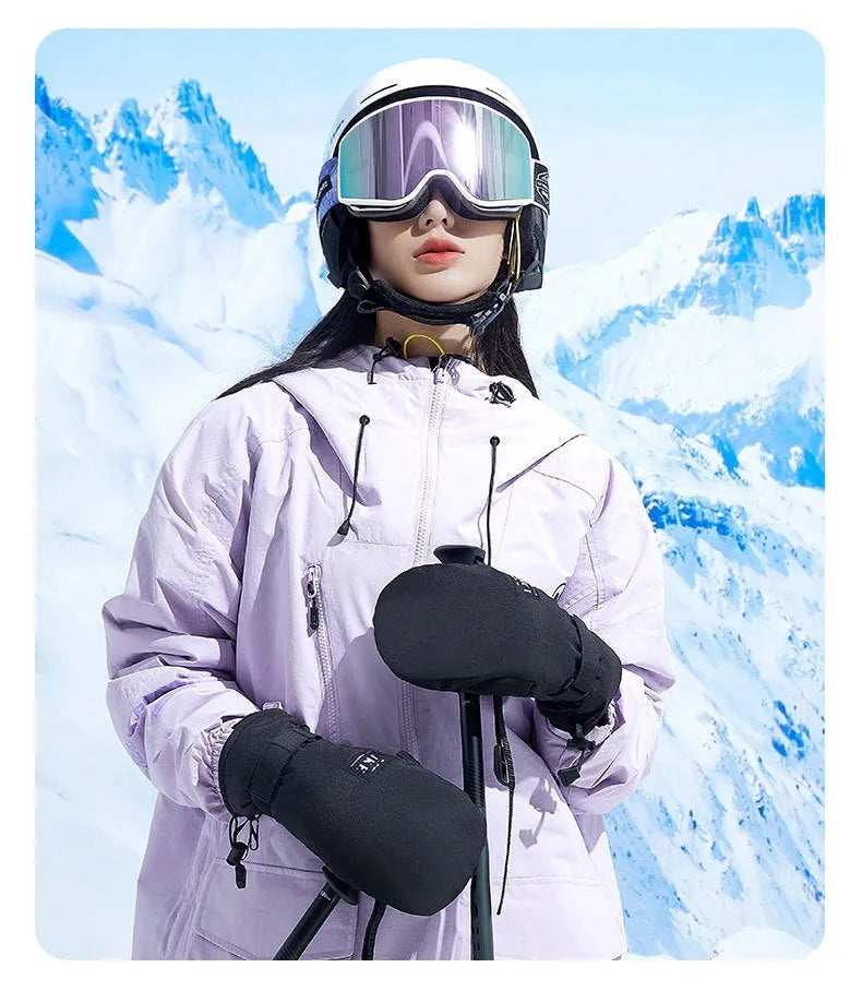 Black cycling mittens with touch screen compatible fingertips for winter riding