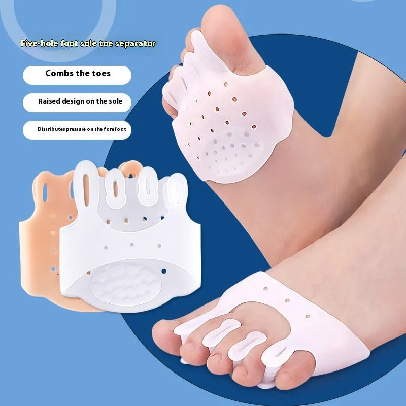 Pair of SEBS hallux valgus toe separators and hand massager pads in white or skin colour, average size