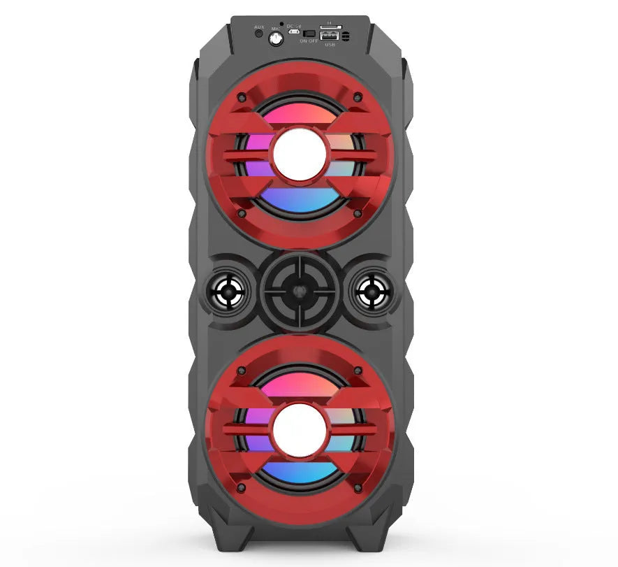 Portable wireless Bluetooth speaker with colour LED lights and retractable pull rod handle