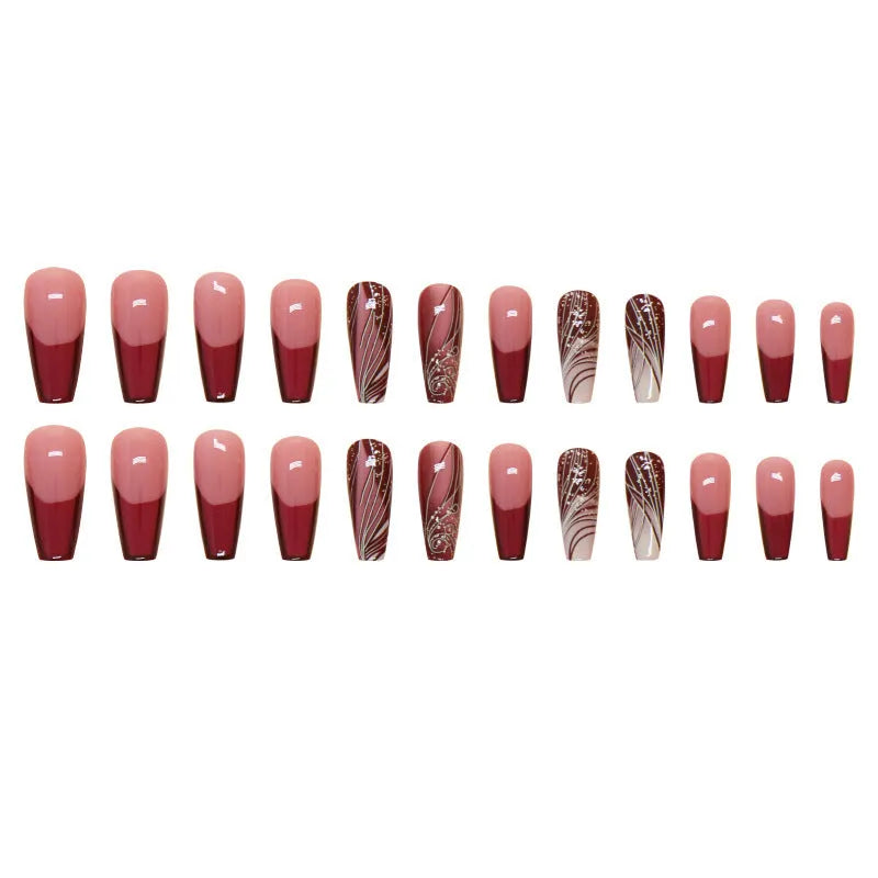 W1620 French line pattern fake nails and glue on a white background