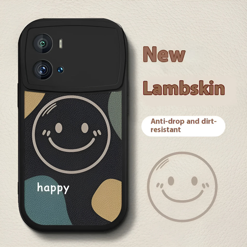 Simple silicone back cover case for VIVO iQOO phones with animal and smile face painting design, black or white options