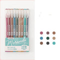 Set of nine retro-style coloured gel pens with 0.5mm needle tips on a white background.