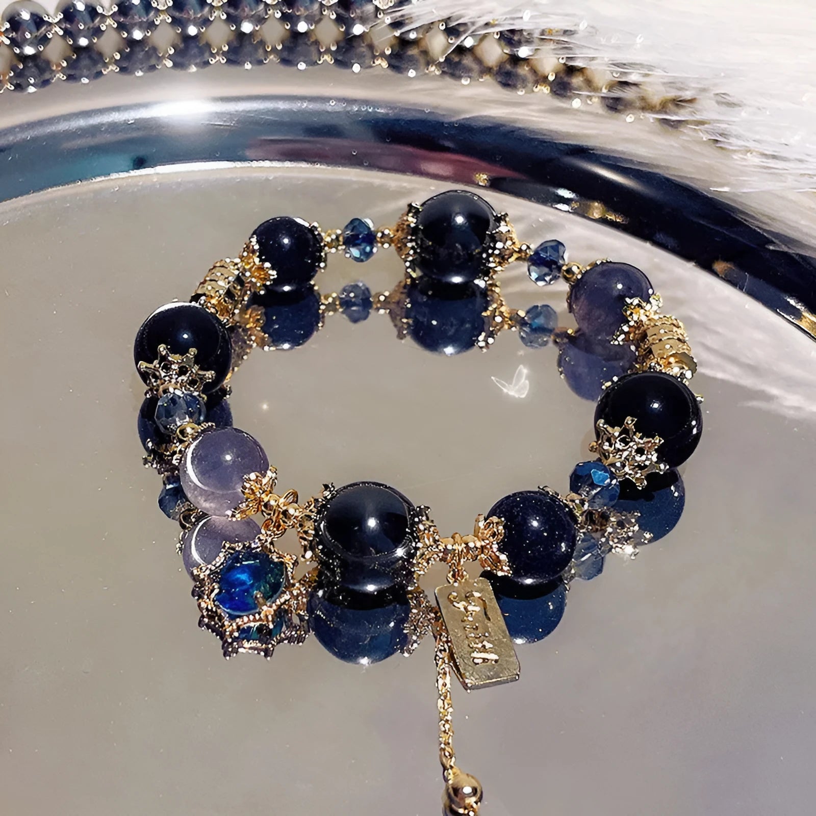 Women's galaxy-coloured alloy bracelet with heart shape and bow charms