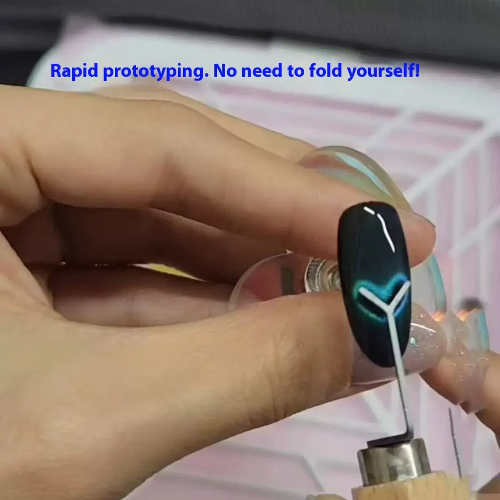 Manicure magnet tool with metal Y-shaped bracket and cylindrical magnet for cat eye nail polish effects