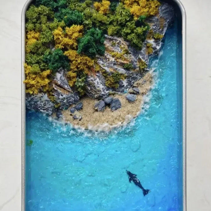 DIY bamboo marine landscape model ornament kit showing materials and example finished design.