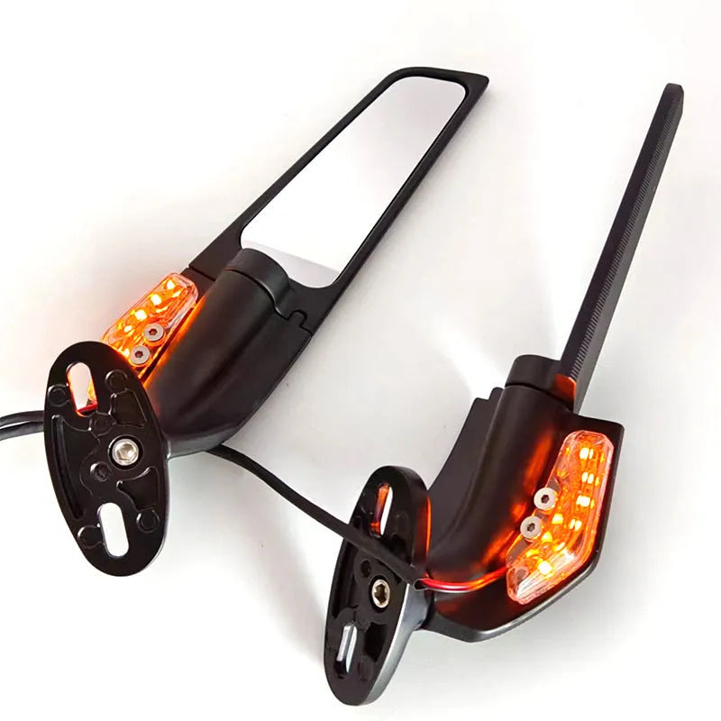 Motorcycle rearview mirror reflector with yellow LED light and aluminium alloy housing