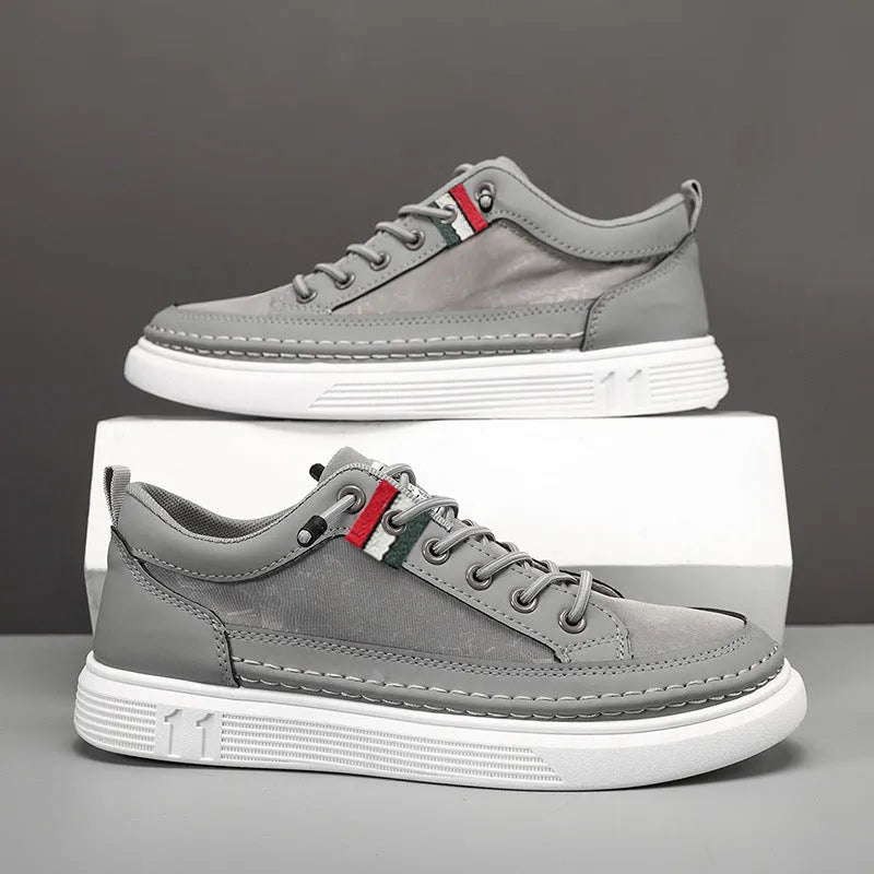 Men's grey high-top casual sneakers with bandage dress style and round toe design