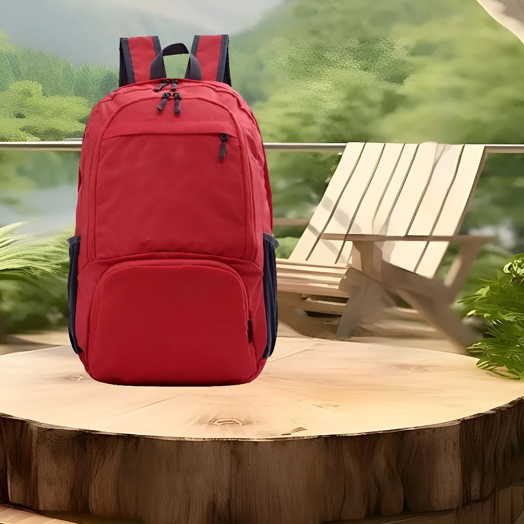 26 inch foldable waterproof backpack in Oxford cloth showing brick red colour option