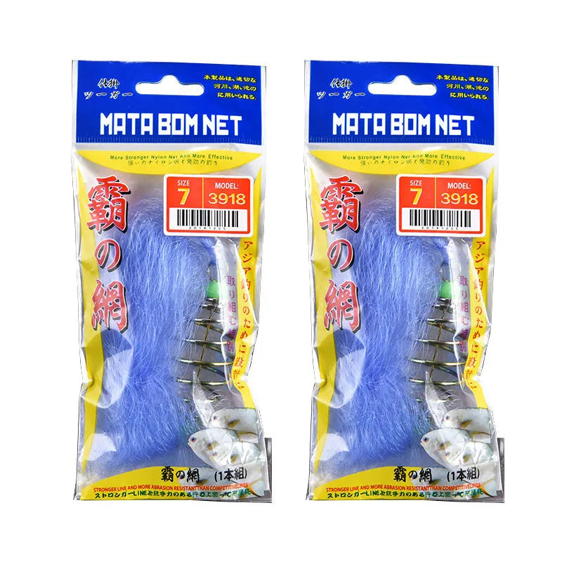 Fishing net with hand sprinkle hook and spring bait mechanism on a nylon net with metal frame.