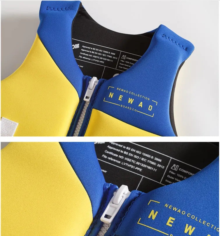 Children's professional life jacket snorkeling vest with belt in blue-yellow colour for swim training