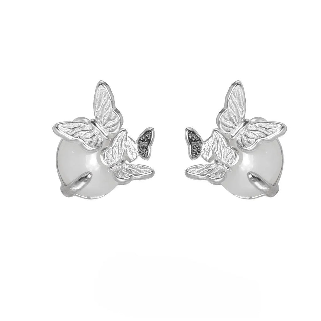 Butterfly design ear studs in 925 silver with gold or white gold electroplated finish