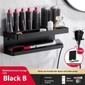 White punch-free double-layer aluminium bathroom storage rack for hair curlers on a countertop.