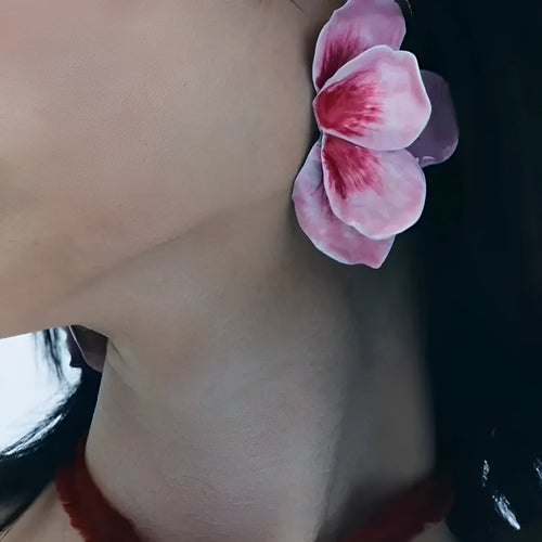 Alloy flower stud earrings with oil-spot glaze finish in pastoral European-American style