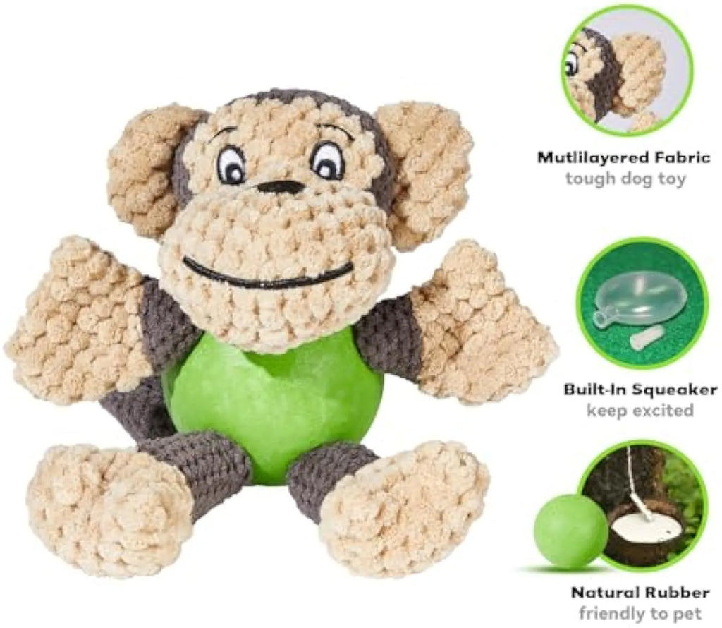 Cartoon monkey plush dog toy with soft fabric and squeakers for small medium breed dogs