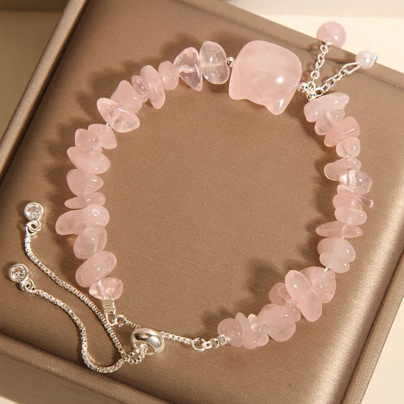 Crystal gravel kitten bracelet for women in pink crystal stone beads, light luxury style