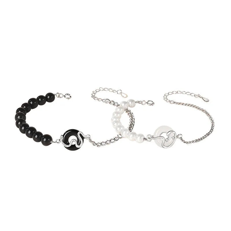 925 sterling silver snake zodiac bracelet with obsidian pearl and safe buckle in new Chinese style