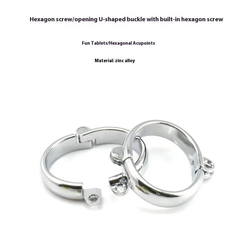 Silver zinc alloy handcuff and footcuff set with stainless steel linking chains