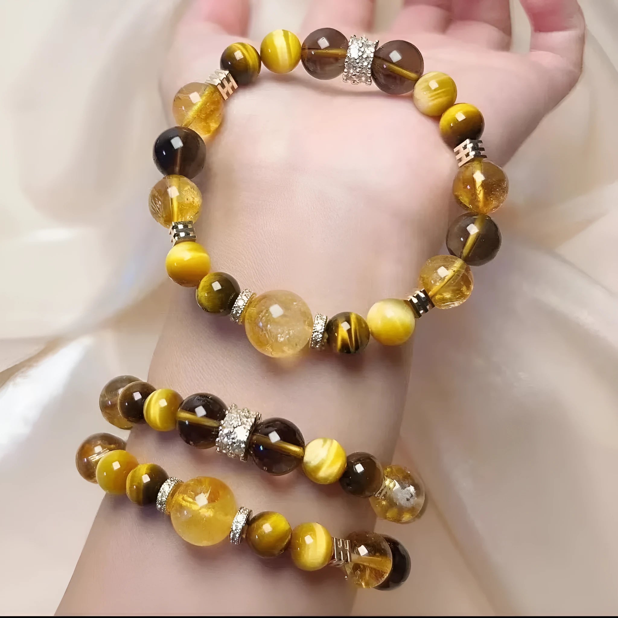 Women's natural yellow artificial crystal bracelet with 10mm string beads and unisex design