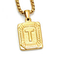 Gold-plated 18K titanium steel letter pendant necklace on a pearl chain, unisex design, gold colour