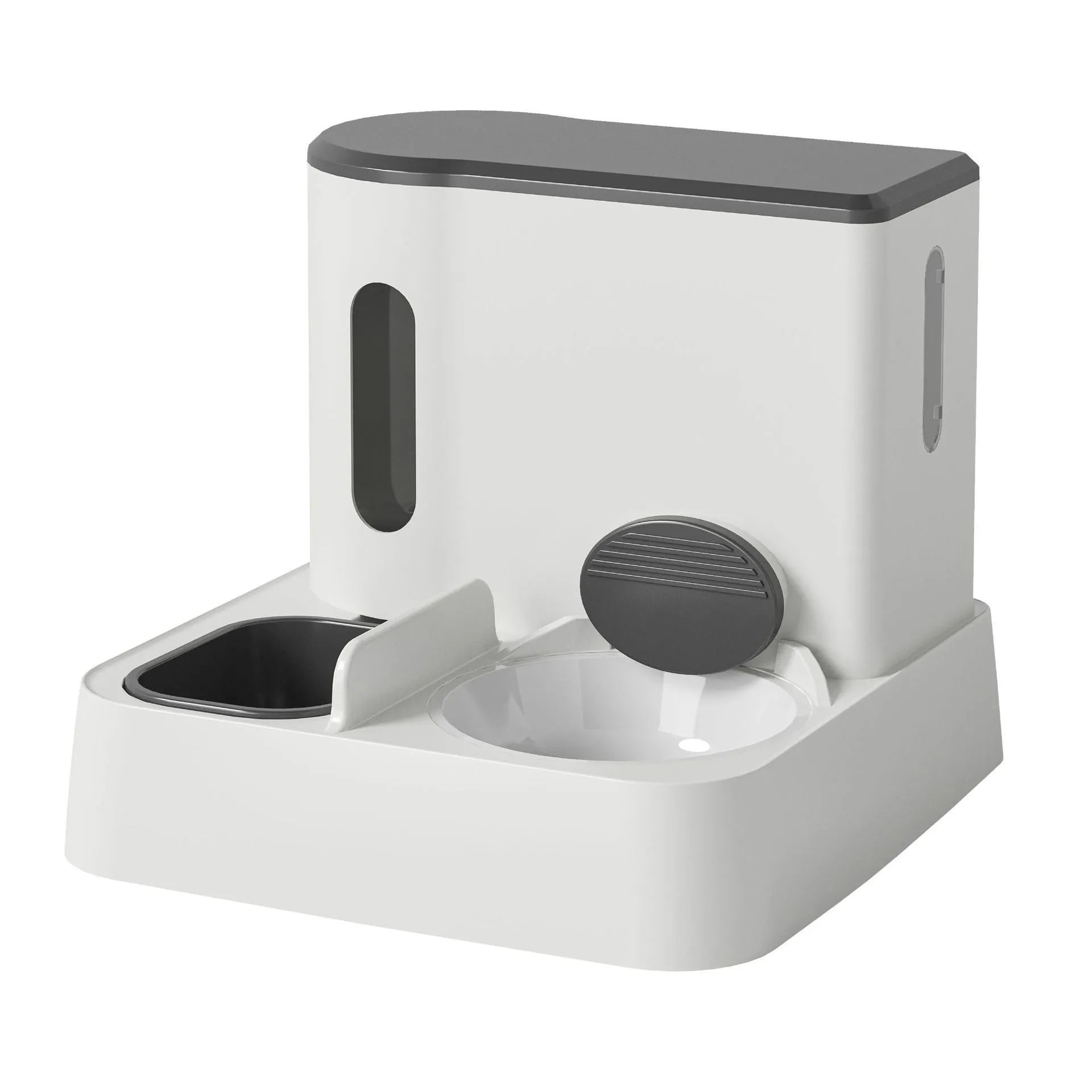 Grey cat automatic feeder with water dispenser and stainless steel bowls