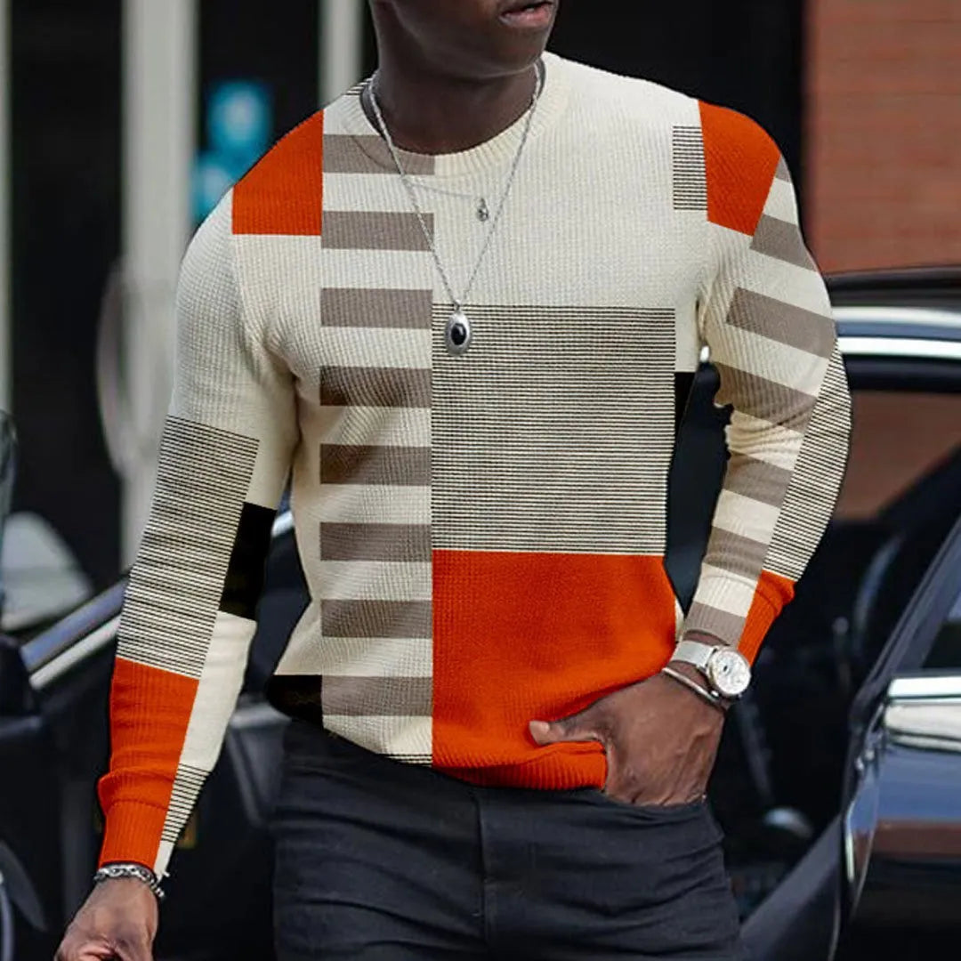 Men 3D pullover casual top long sleeve t-shirt, CTX919 style, front view