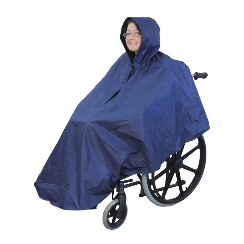 Adult waterproof reflective thickened wheelchair raincoat cape-style navy blue with brim free size