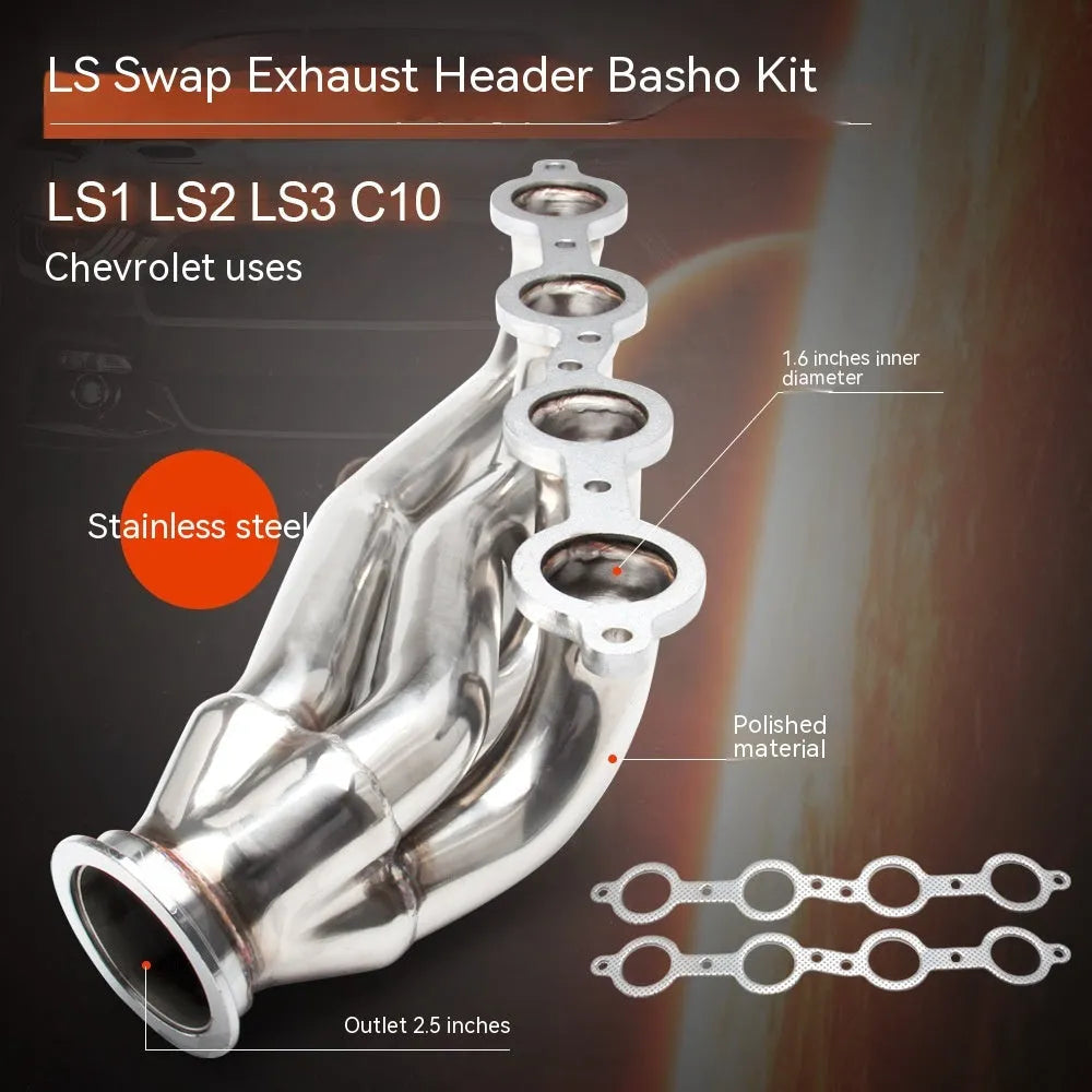 Silver 304 stainless steel exhaust manifold for Chevrolet LS1 LS2 LS3 LS6 engines