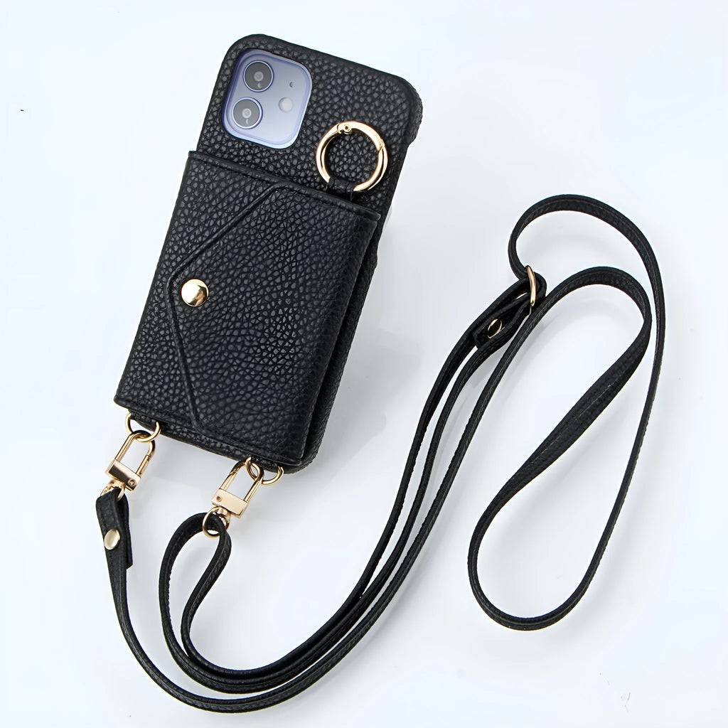 Anti-degaussing mobile phone case in black imitation leather wallet style for Apple iPhone