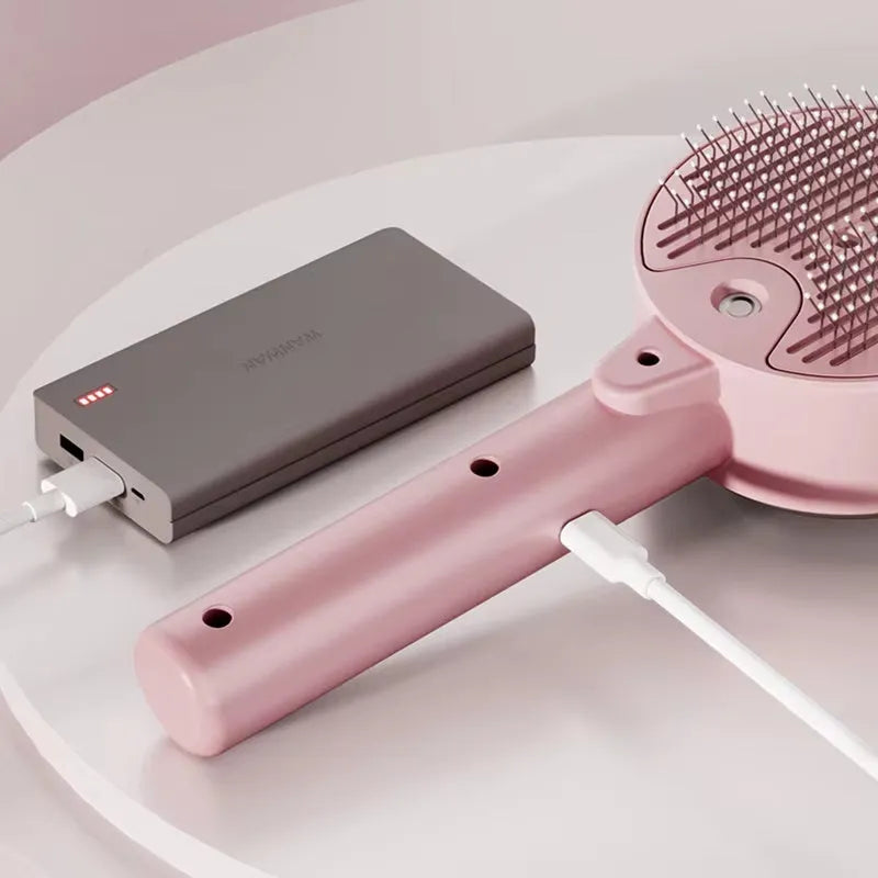 3-in-1 electric steam brush for cat and dog grooming, pink, with spray and massage comb