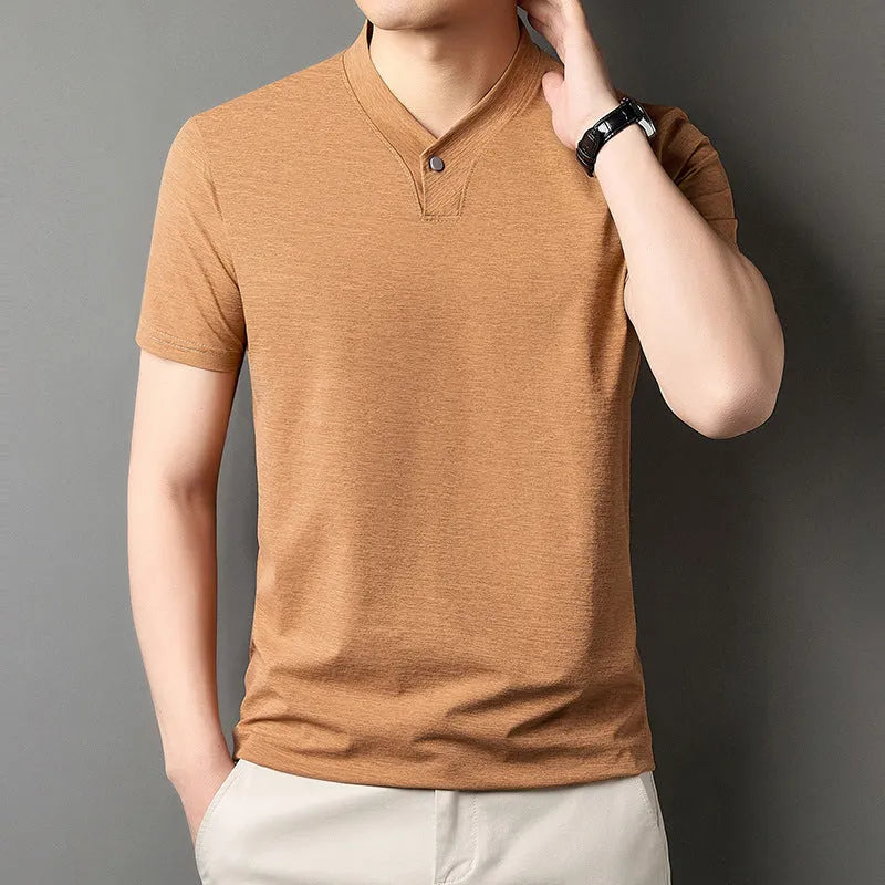 Men's lightweight zip front t-shirt in chemical fibre blend for summer casual wear