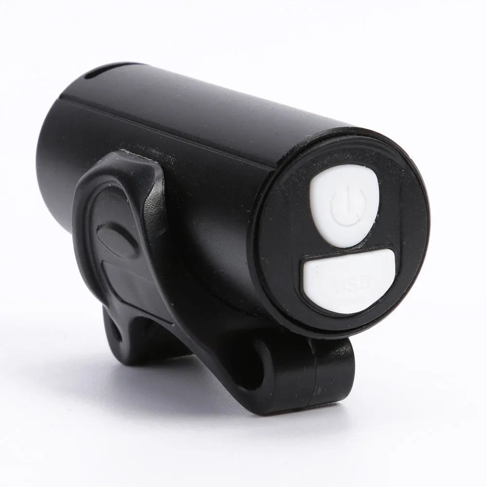 Black USB rechargeable bicycle front light with 350 lumens output.
