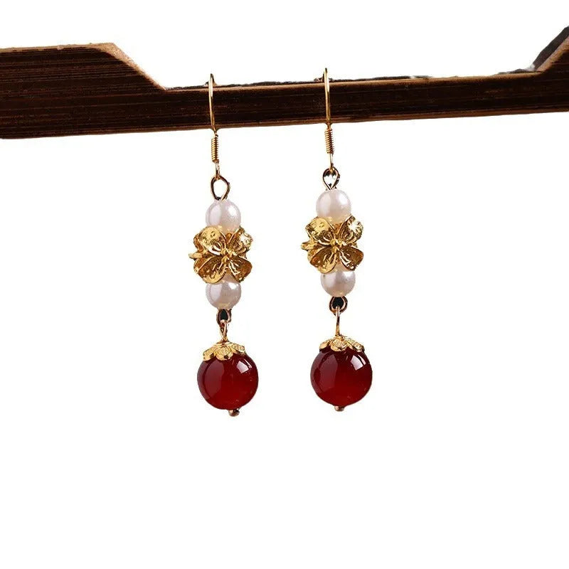 Geometric retro cheongsam earrings with gold electroplated finish and court style design