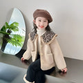 Mori style girls' fleece-lined khaki coat with long sleeves for winter, available in heights 80-140cm