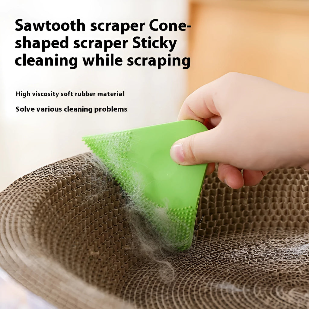 Pet hair scraper comb with flexible PTE bristles for grooming and fabric cleaning
