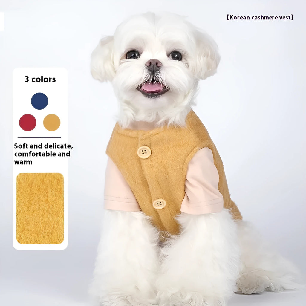 Korean cashmere vest style cotton dog clothes in blue, red, and yellow for autumn and winter wear
