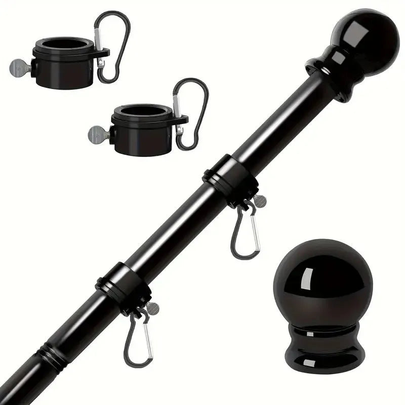 6ft five-section stainless steel wall hanging flagpole in black outdoor