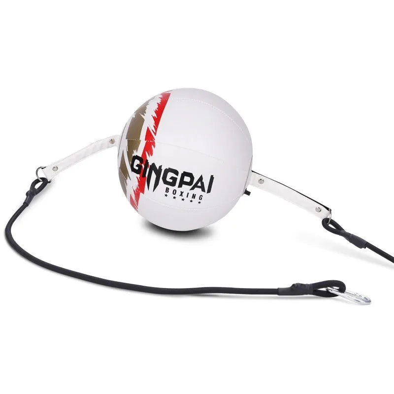 A black PU hanging boxing speed ball suspended for reaction and dodge training practice.